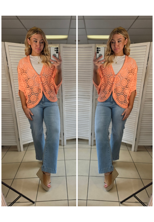  FOLKSY FLORAL CARDIGAN - PEACH