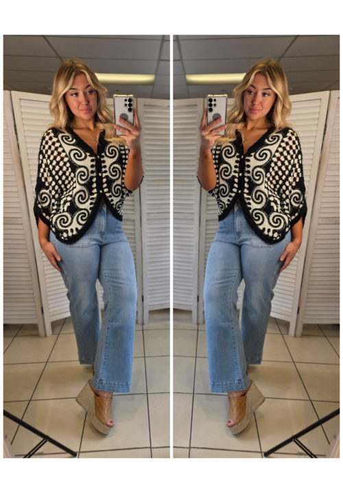  FOLKSY FLORAL CARDIGAN - BLACK/WHITE