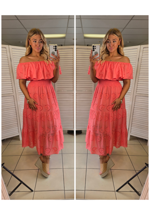FEMME FLOW BARDOT DRESS - CORAL