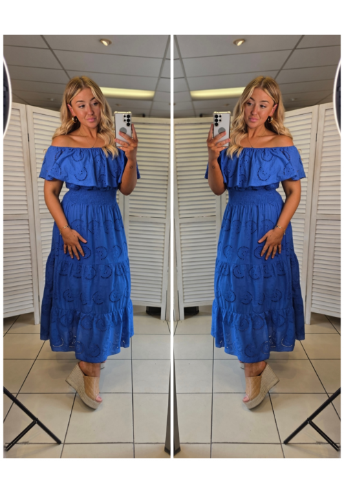 FEMME FLOW BARDOT DRESS - BLUE