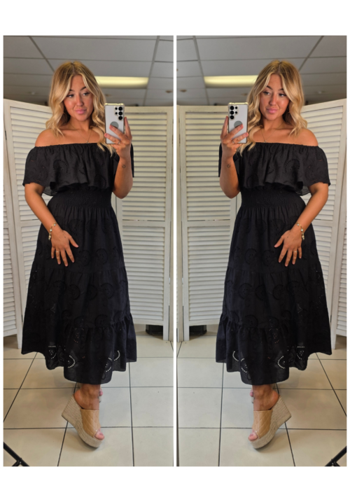 FEMME FLOW BARDOT DRESS - BLACK