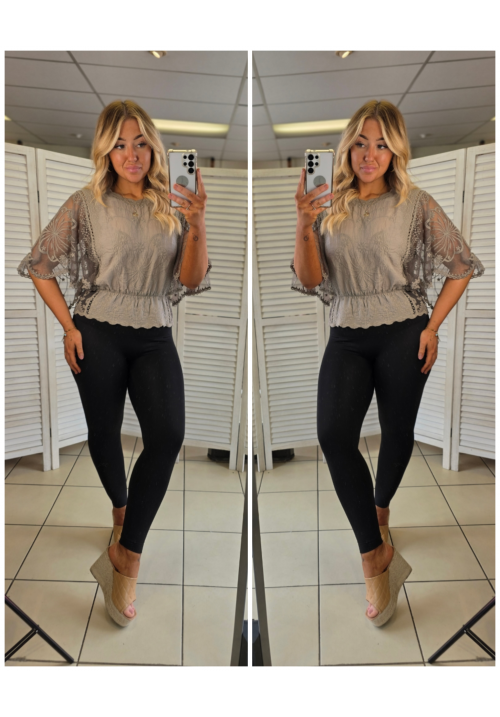 ANGELS SECRET EMBROIDERED TOP - TAUPE