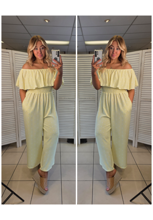 CURVY GIRLS BARDOT JUMPSUIT - POLKA DOT - SUNSHINE