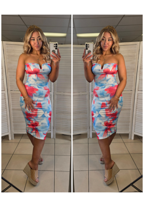 OCEAN BLOOM DRESS - RED/BLUE