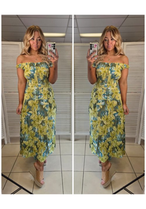THE BOTANICAL BARDOT MAXI DRESS - GREEN