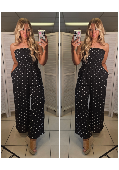  JET SET JUMPSUIT - POLKA DOT- MONOCHROME