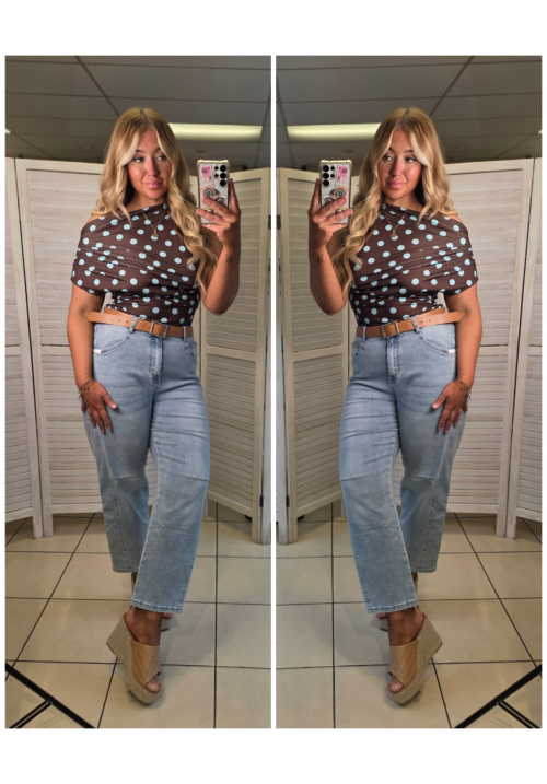 SPOT ON DARLING TOP - CHOCOLATE/AQUA