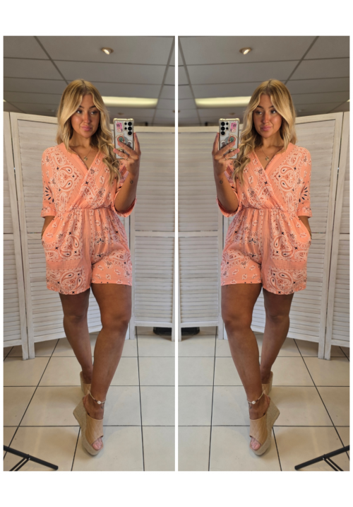  BANDANA BABE PLAYSUIT - PEACH 