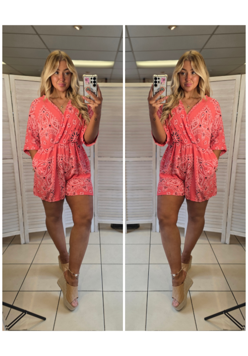  BANDANA BABE PLAYSUIT - CORAL