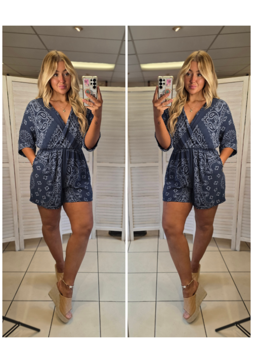 BANDANA BABE PLAYSUIT - NAVY