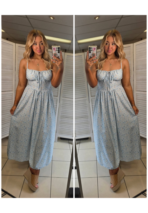 PICNIC PERFECT MILKMAID DRESS - BLUE