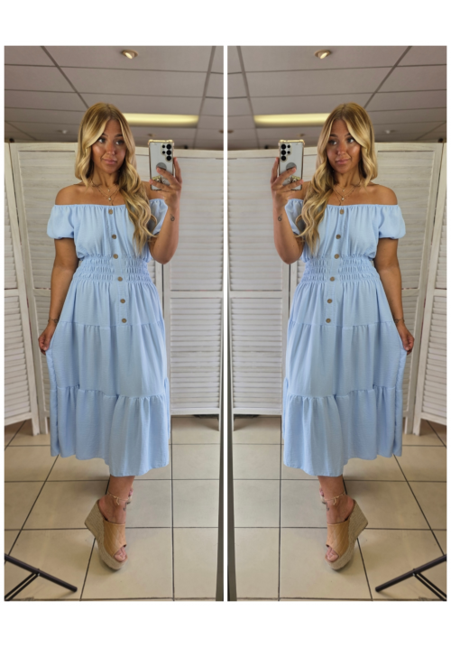 CURVY BOHEMIAN MAXI SUMMER BARDOT DRESS - BLUE