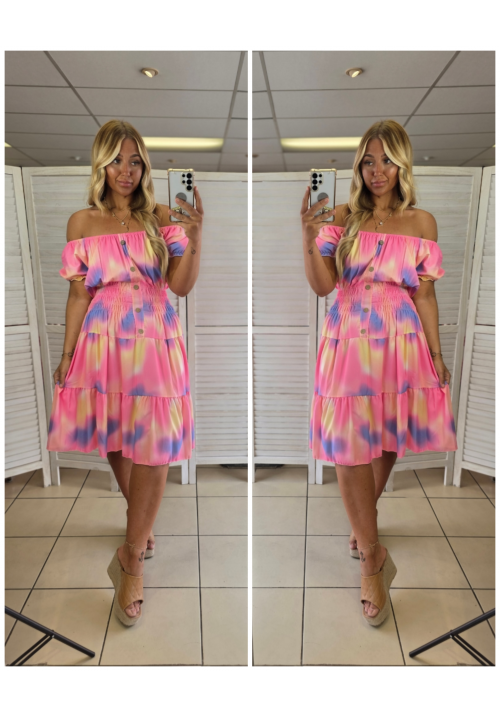 CURVY BOHEMIAN SUMMER BARDOT DRESS - TIE DYE