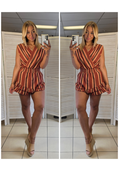 THE SOLANA STRIPE PLAYSUIT - RUST