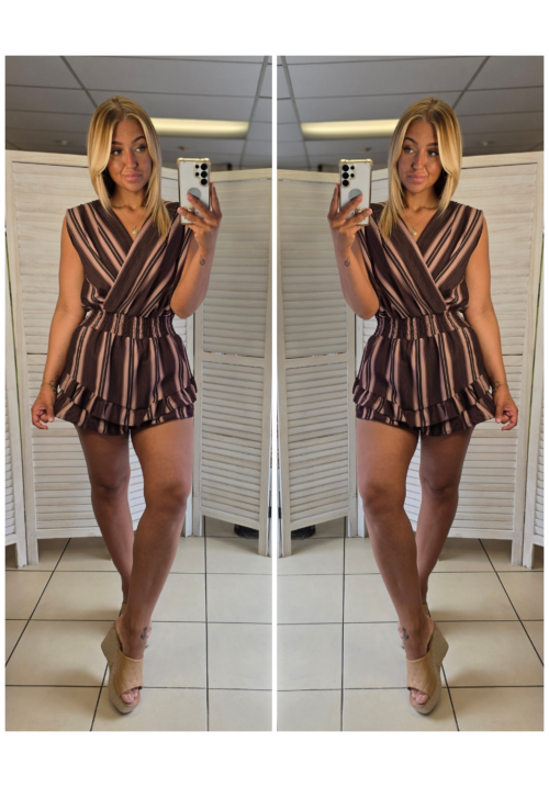 THE SOLANA STRIPE PLAYSUIT - CHOCOLATE