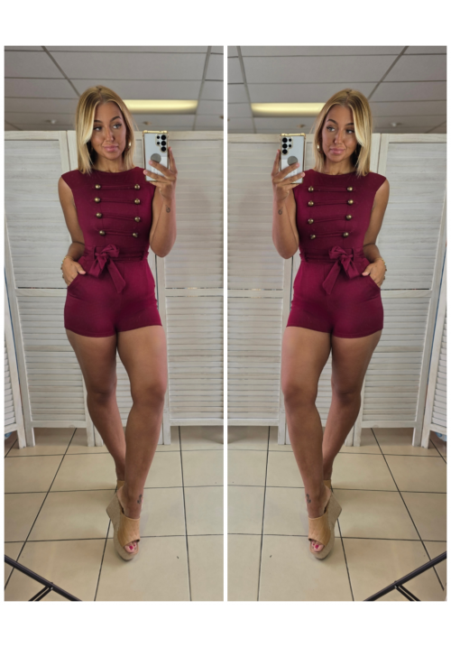ALL BUTTONED UP PLAYSUIT - WINE