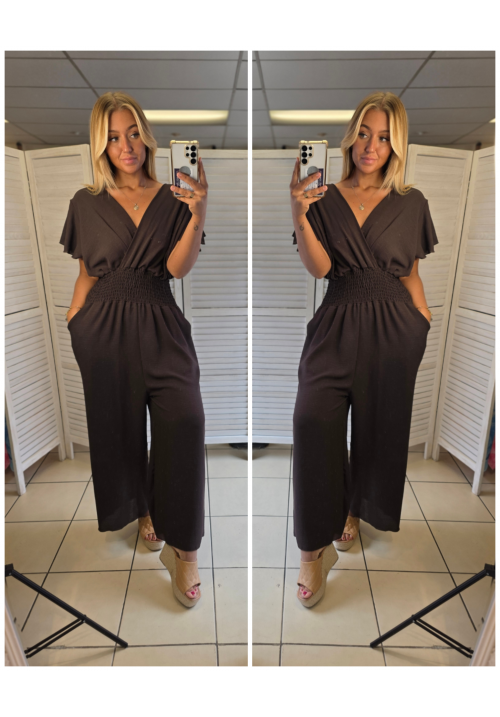 CURVY GIRLS SWEET ESCAPE JUMPSUIT - CHOCOLATE