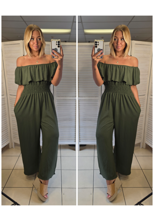 CURVY GIRLS BARDOT JUMPSUIT - KHAKI