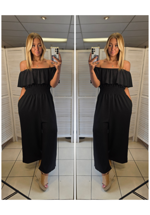 CURVY GIRLS BARDOT JUMPSUIT - BLACK