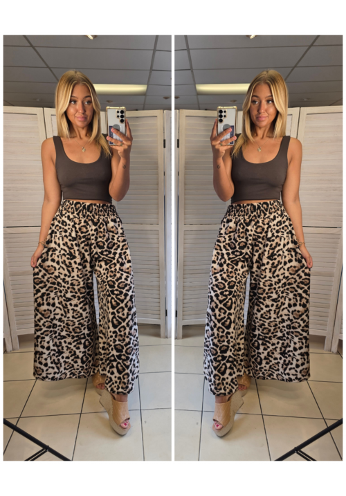WILD SIDE WIDE LEG TROUSER - LEOPARD