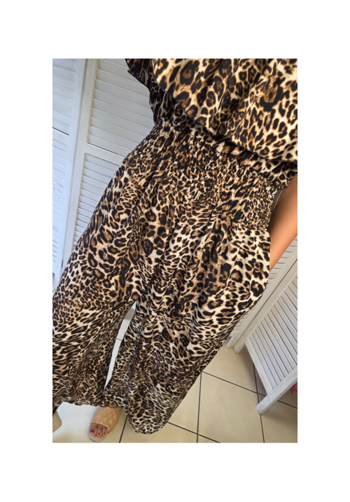 CURVY GIRLS BARDOT JUMPSUIT - LEOPARD PRINT