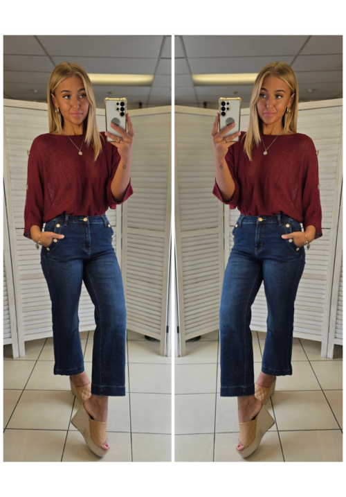SIENNA BUTTON KNIT TOP - WINE