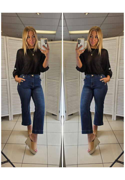 SIENNA BUTTON KNIT TOP - BLACK