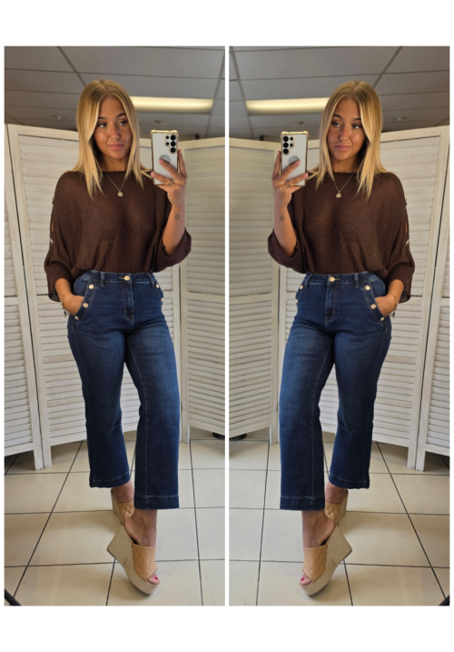 SIENNA BUTTON KNIT TOP - CHOCOLATE