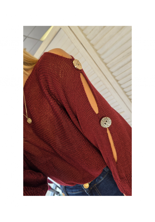 SIENNA BUTTON KNIT TOP - WINE