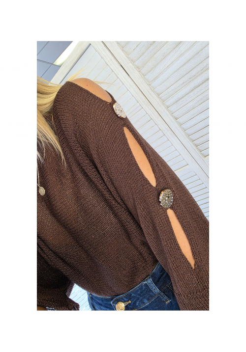SIENNA BUTTON KNIT TOP - CHOCOLATE