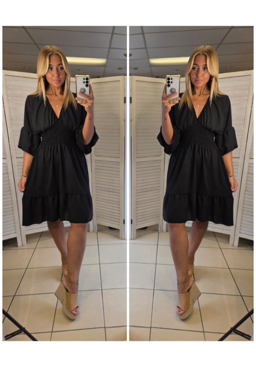 STEVIE FLUTED SLEEVE DRESS - BLACK