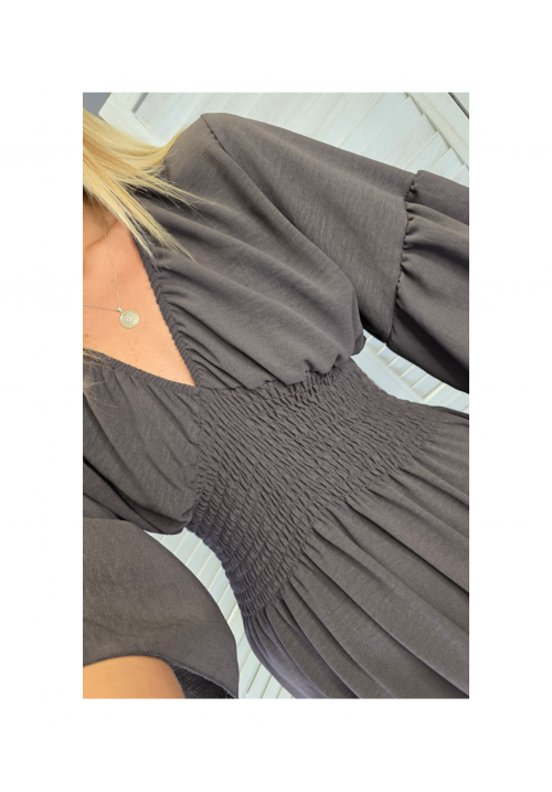 STEVIE FLUTED SLEEVE DRESS - CHOCOLATE