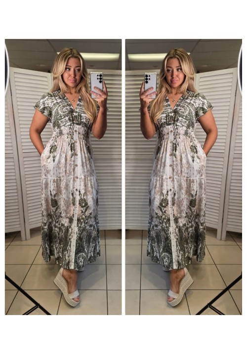 FLORA FIESTA FLUTTER SLEEVE MAXI SUMMER DRESS - FLORAL GREEN