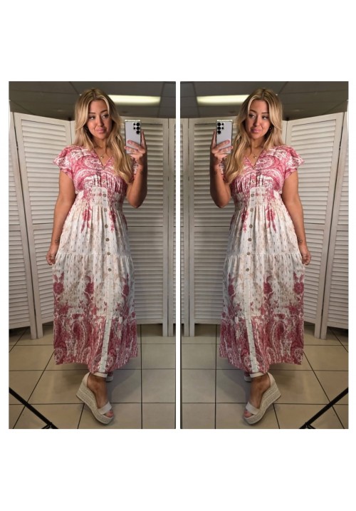 FLORA FIESTA FLUTTER SLEEVE MAXI SUMMER DRESS - FLORAL PINK