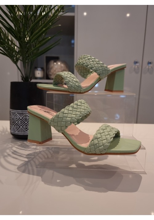 PLAITEDLY PERFECT BLOCK HEEL SHOES - SAGE GREEN