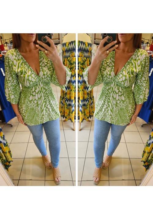 STEVIE FLUTED SLEEVE REVERSIBLE TOP - LIME/WHITE