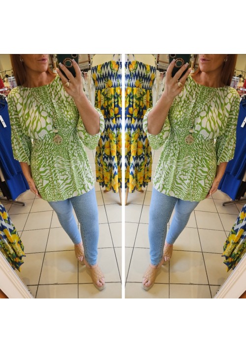 STEVIE FLUTED SLEEVE REVERSIBLE TOP - LIME/WHITE