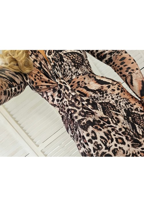 TWIST ON A CLASSIC LONG SLEEVE DRESS - ANIMAL PRINTED