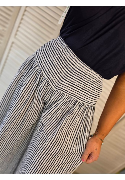  RUCHE AND ROLL TROUSER - NAVY/WHITE