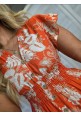  FLORA FIESTA FLUTTER SLEEVE SUMMER DRESS -  ORANGE TROPICAL 