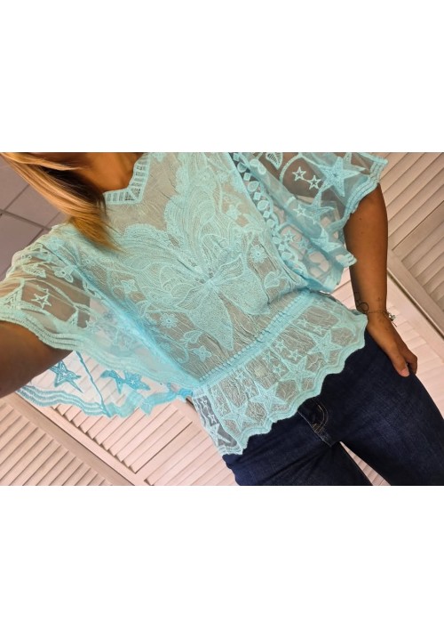 ANGELS SECRET EMBROIDERED TOP - TURQUOISE