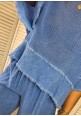 MYKONOS MEMORIES DISTRESSED LINEN TOP - DENIM BLUE 