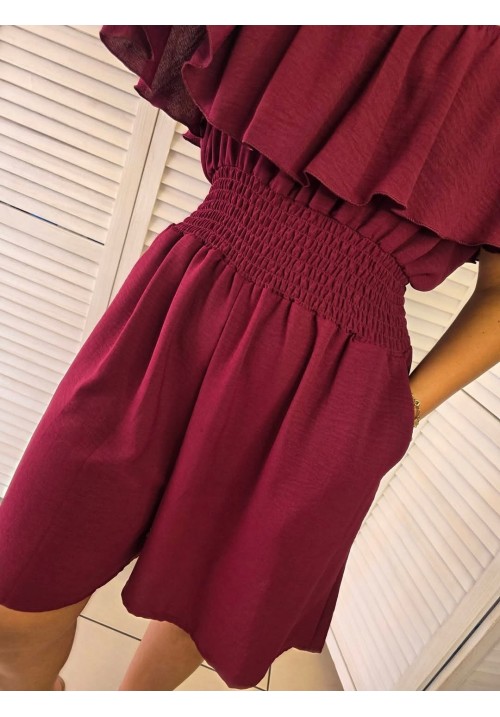 CURVY GIRLS FRILL SEEKER PLAYSUIT - WINE 