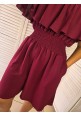 CURVY GIRLS FRILL SEEKER PLAYSUIT - WINE 