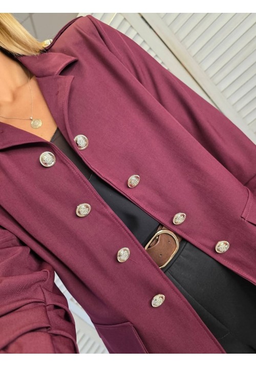 CASUAL COMMANDER LONG MILITARY BLAZER - WINE