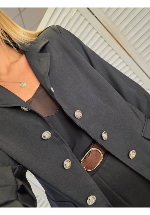 CASUAL COMMANDER LONG MILITARY BLAZER - BLACK