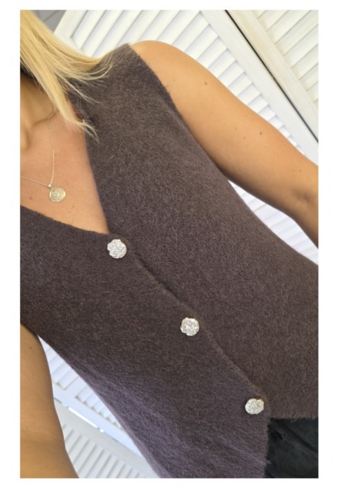 FUZZY LOGIC KNITTED VEST - CHOCOLATE