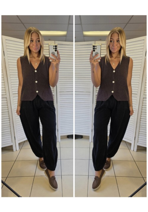 FUZZY LOGIC KNITTED VEST - CHOCOLATE