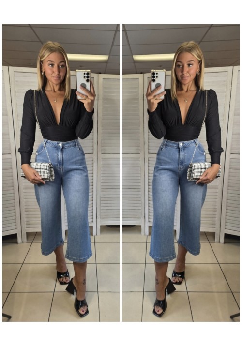 FANCY PANTS DENIM CULOTTES - MID WASH DENIM BLUE