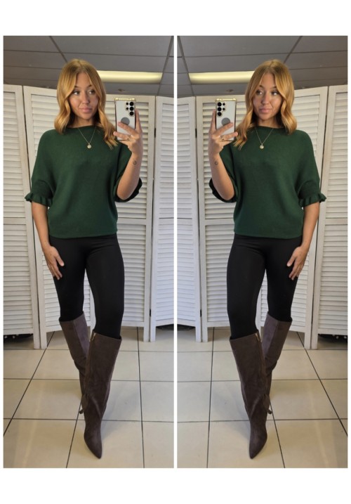  FRILL & EASY KNITTED JUMPER - GREEN